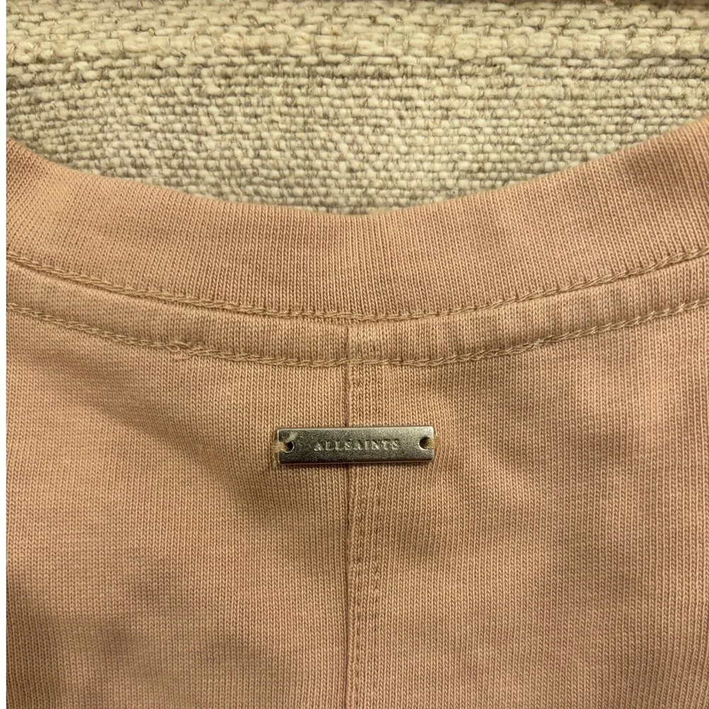 AllSaints Mira Tee in Lilac Ash Pink Organic Cotton Ruched Crop Size Medium - Picture 5 of 6